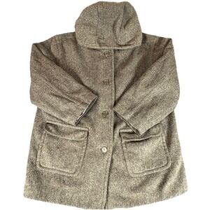 Vintage Eddie Bauer Women's L Wool Blend Hooded Coat Gray Button Winter Jacket